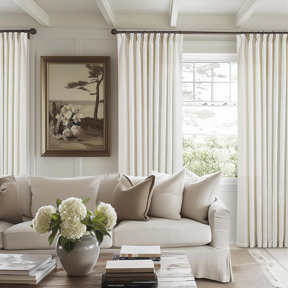 102 Inch Curtains Pinch Pleat Linen Curtains Natural 2 Panels