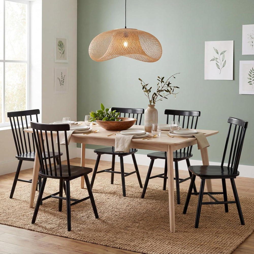 PrimeZone Windsor Dining Chairs Set of 6 - Solid Rubber Wood Farmhouse Kitche...