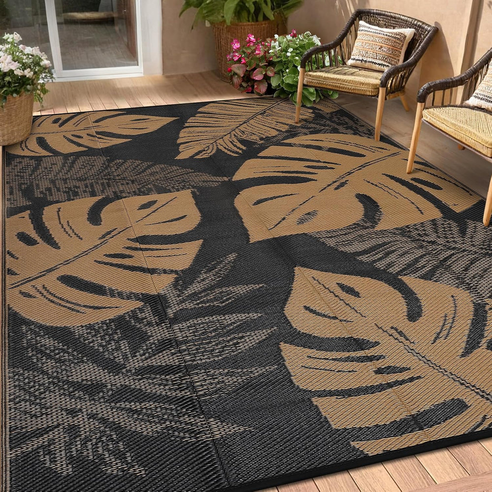 Garvee Outdoor Rug 8x10 Patio Waterproof Straw Plastic Reversible Mat Leaf Tr...