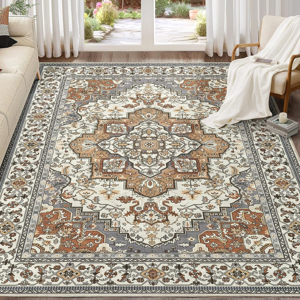 EIEIHOUSE 9x12 Area Rug Washable Vintage Rugs for Living Room Caramel Gray