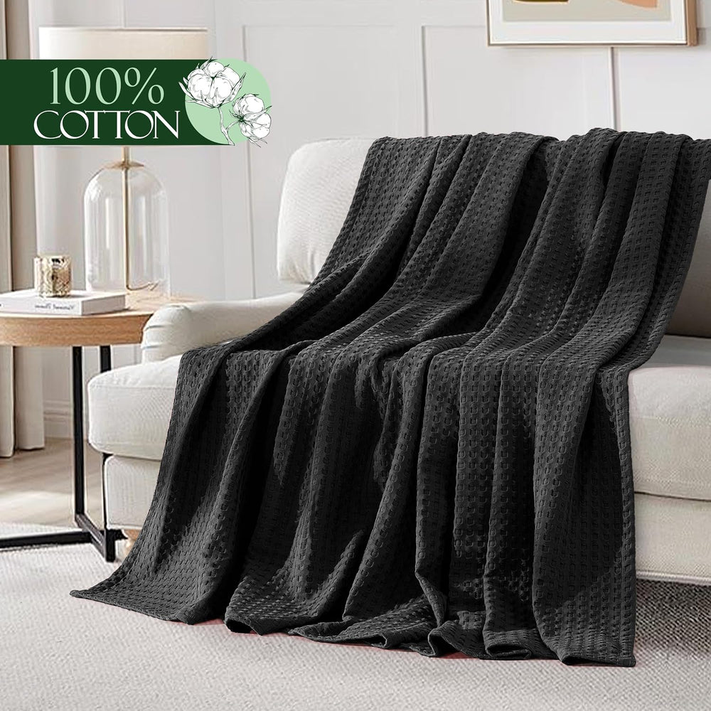 Elegant Comfort Premium 100% Cotton Waffle Blanket - Lightweight Breathable W...