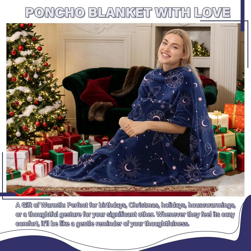 Catalonia Fleece Wearable Blanket Poncho for Adult Women Men, Travel Wrap Blanket Cape with Pocket |Warm, Soft, Cozy, Snuggly, Comfort Gift, No Sleeves|All Season, Purple | Pocket Design, Soft No-Sleeve Layer for Travel, Reading, TV Time & Lounging, Cozy