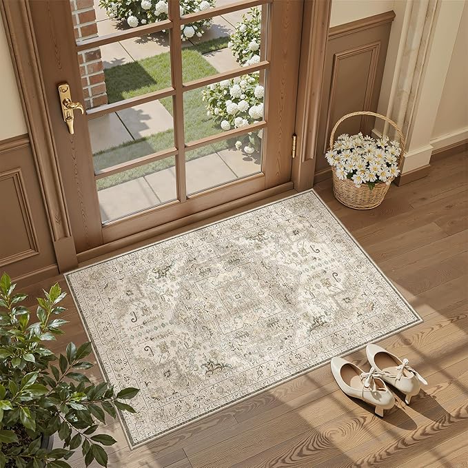 Madane Washable Area Rug 2x3, Small Entryway Rug Non-Slip Vintage Door Mat by Madane