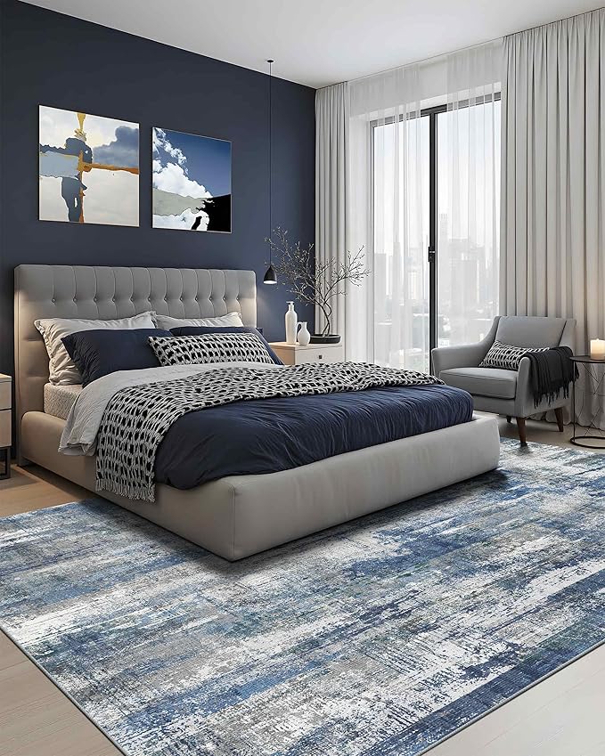 Latte&Fog 8x10 Area Rugs for Living Room, Large Blue Modern Abstract Washable - Image 3