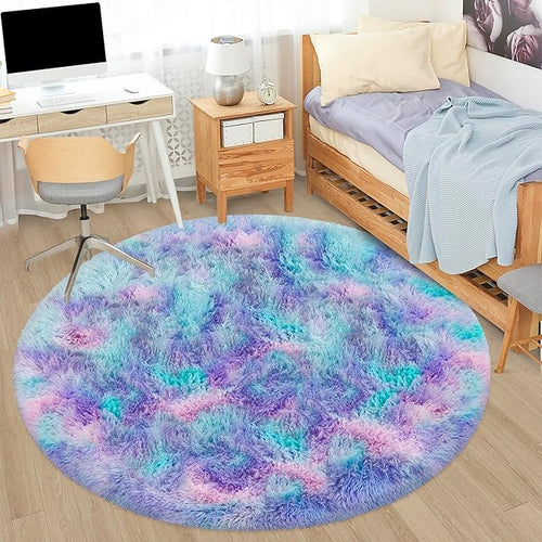5x5 ft Tie Dye Rainbow Round Rug by JiaoBaba