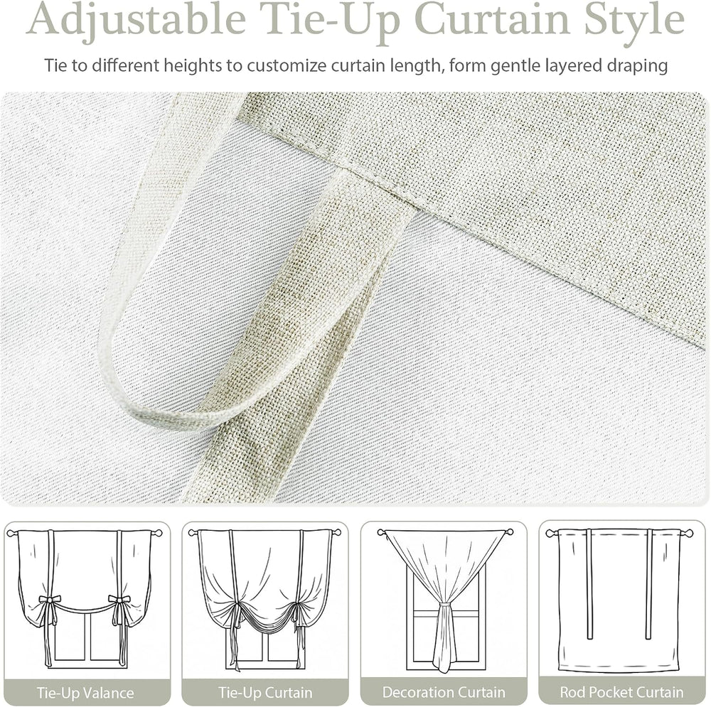 DriftAway Double Layer Linen Blackout Tie Up Curtains Thermal Insulated Fully...
