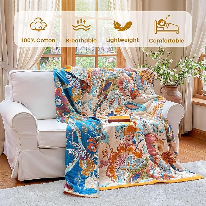 MSGKV Boho Throw Blanket 60"x80" Floral Cotton Blanket - Image 2