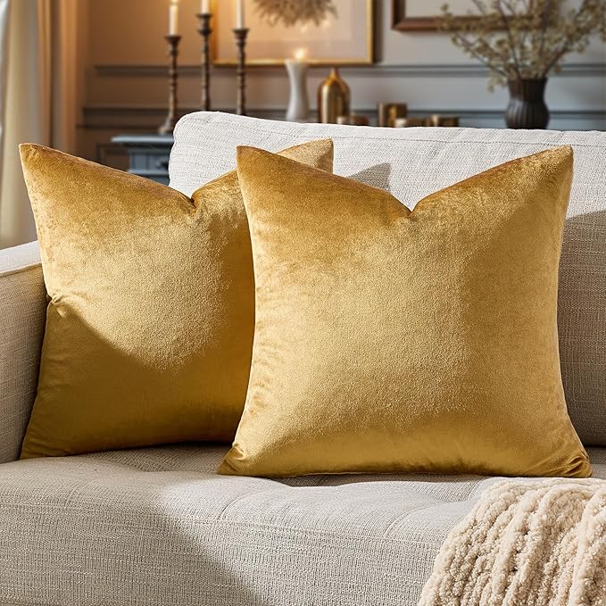 GIGIZAZA Golden Throw Pillow Covers 18x18 Decorative Velvet Cushion Covers Pack by GIGIZAZAFocusingonhomedecoration