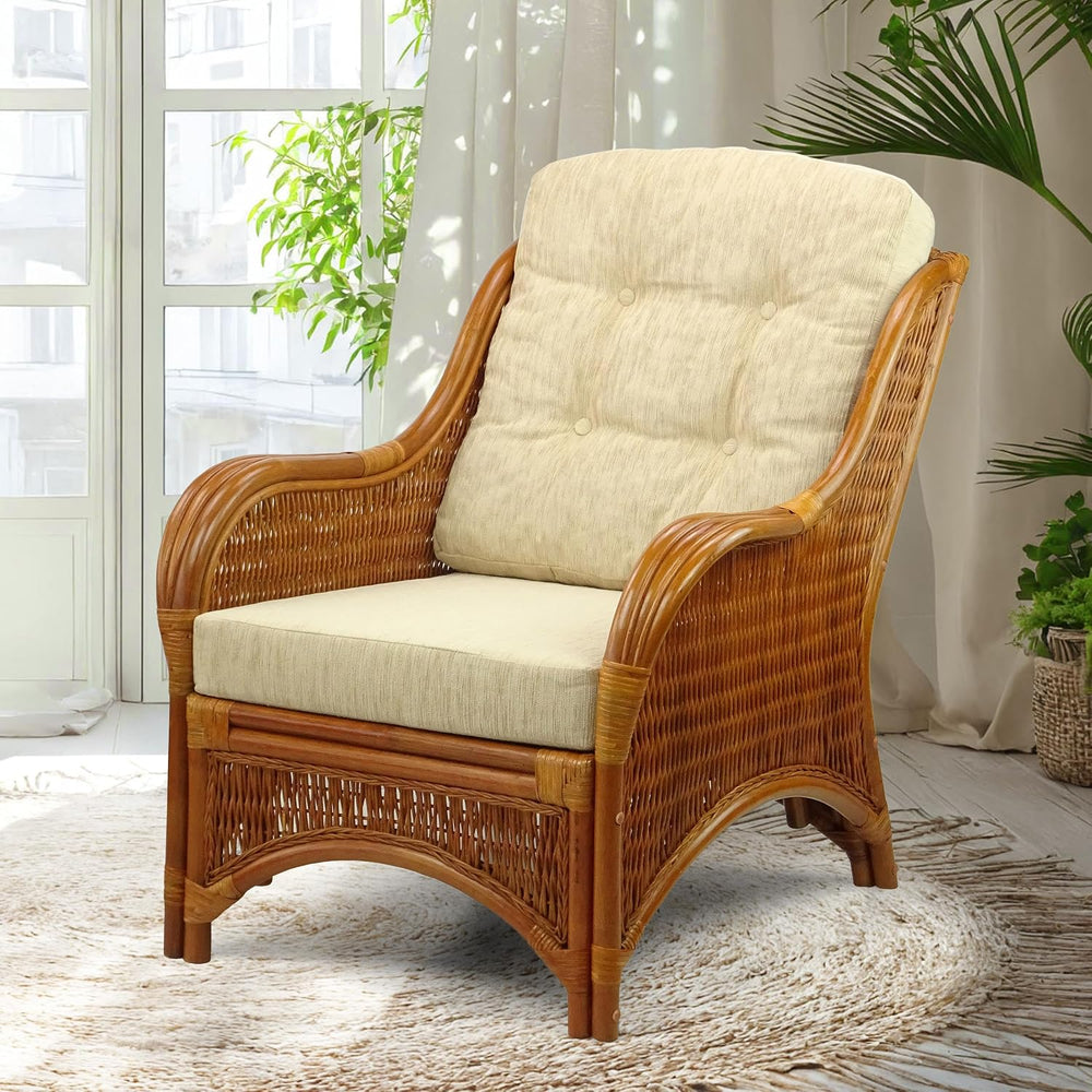 Jam Lounge Living Accent Armchair Colonial Color, Natural Rattan Wicker Handm...