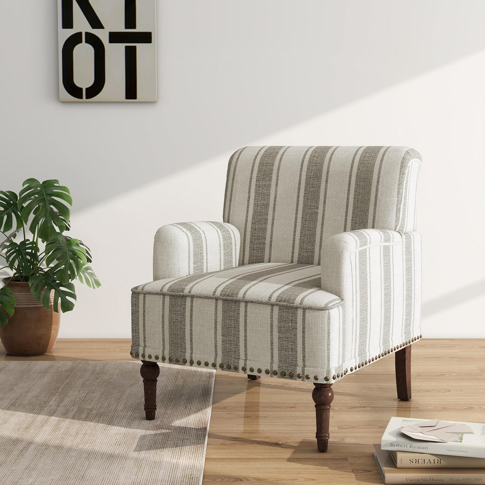 Mid-Century Modern Accent Chair, Brown Stripe, Set of 1