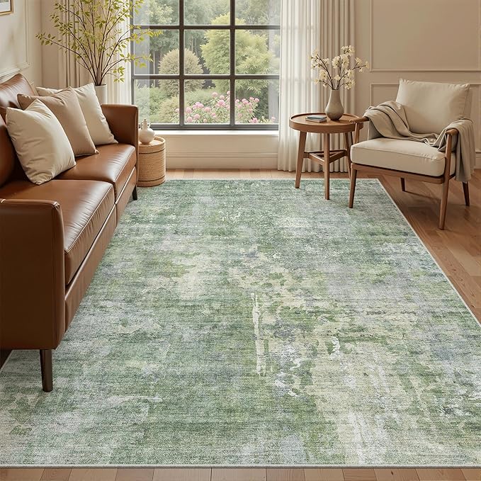 Area Rug 6x9 Abstract Rugs for Living Room 6 x 9 Washable Rugs Green Non Slip - Image 2