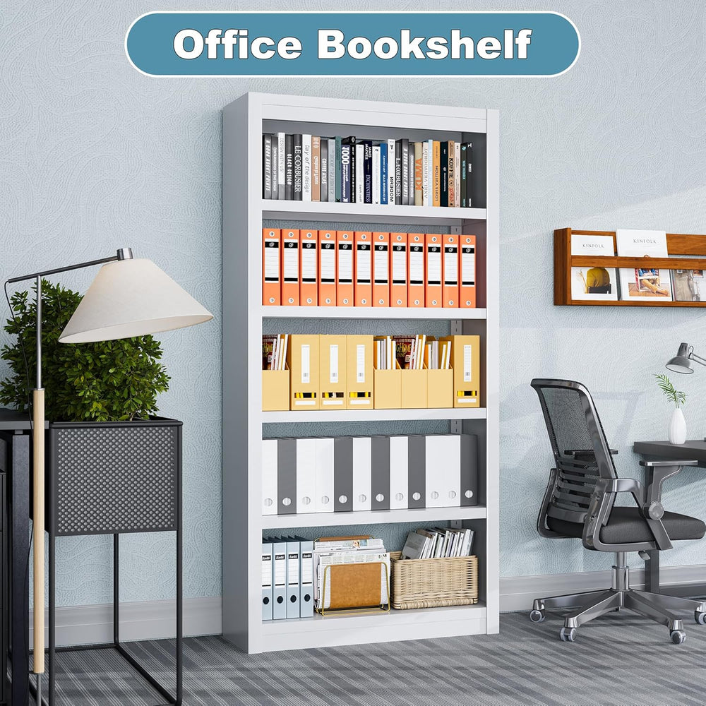 Bookcase, 5-Shelf Industrial Bookshelf, Large Storage Space, Adjustable Books...