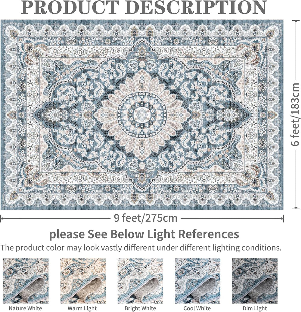 Foxmas 6x9 Blue Washable Area Rugs