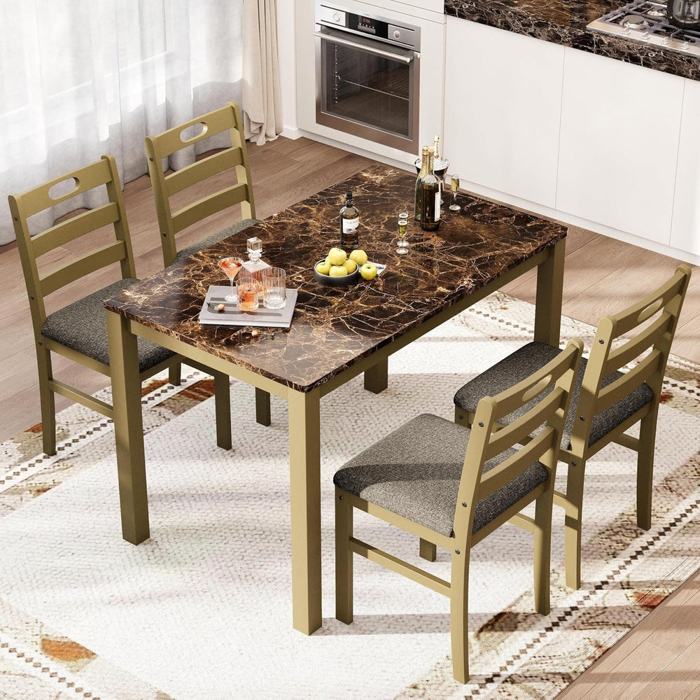 PHI VILLA Dining Table Set for 4, Marble Design Kitchen Table and Chairs