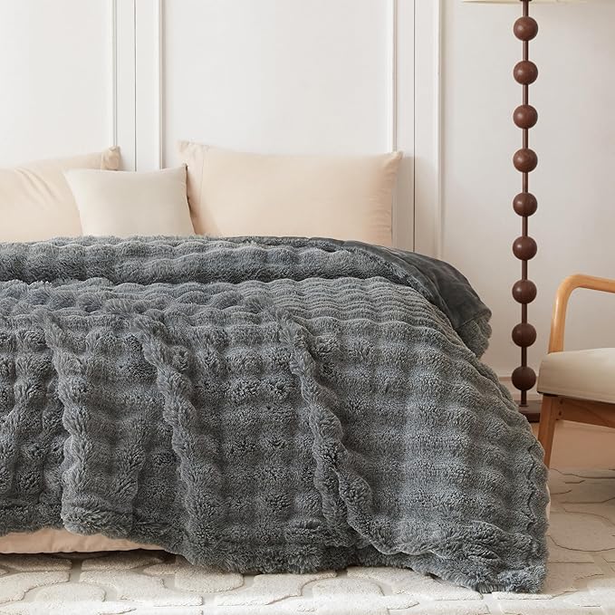 COOVA Faux Fur Throw Blanket for Couch, Cozy Soft and Fuzzy Plush Rabbit Fur - Image 3