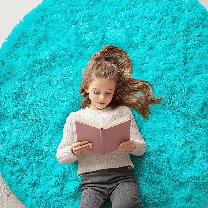 OLANLY Teal Blue Round Rugs for Bedroom by OLANLY
