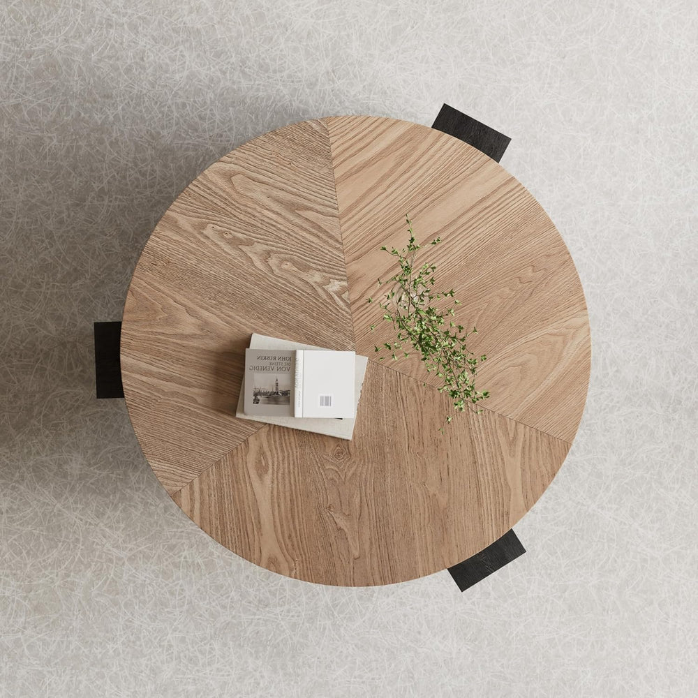 Round Coffee Table with Hidden Storage & 3 Block Legs