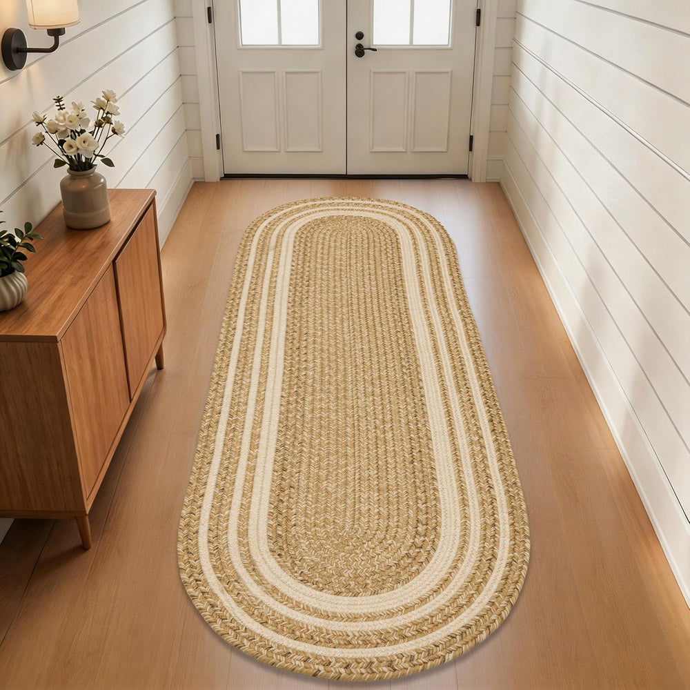 RCTJHOME 2x6 Oval Braided Runner Rug, Natural Color Farmhouse Kitchen Mat
