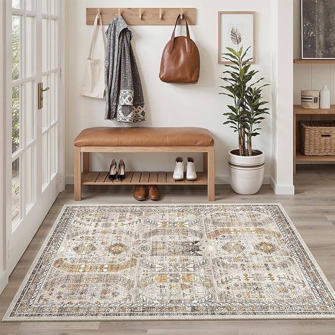 Madane Area Rug 3x5, Washable Entryway Rugs Printed Vintage Rugs - Image 3