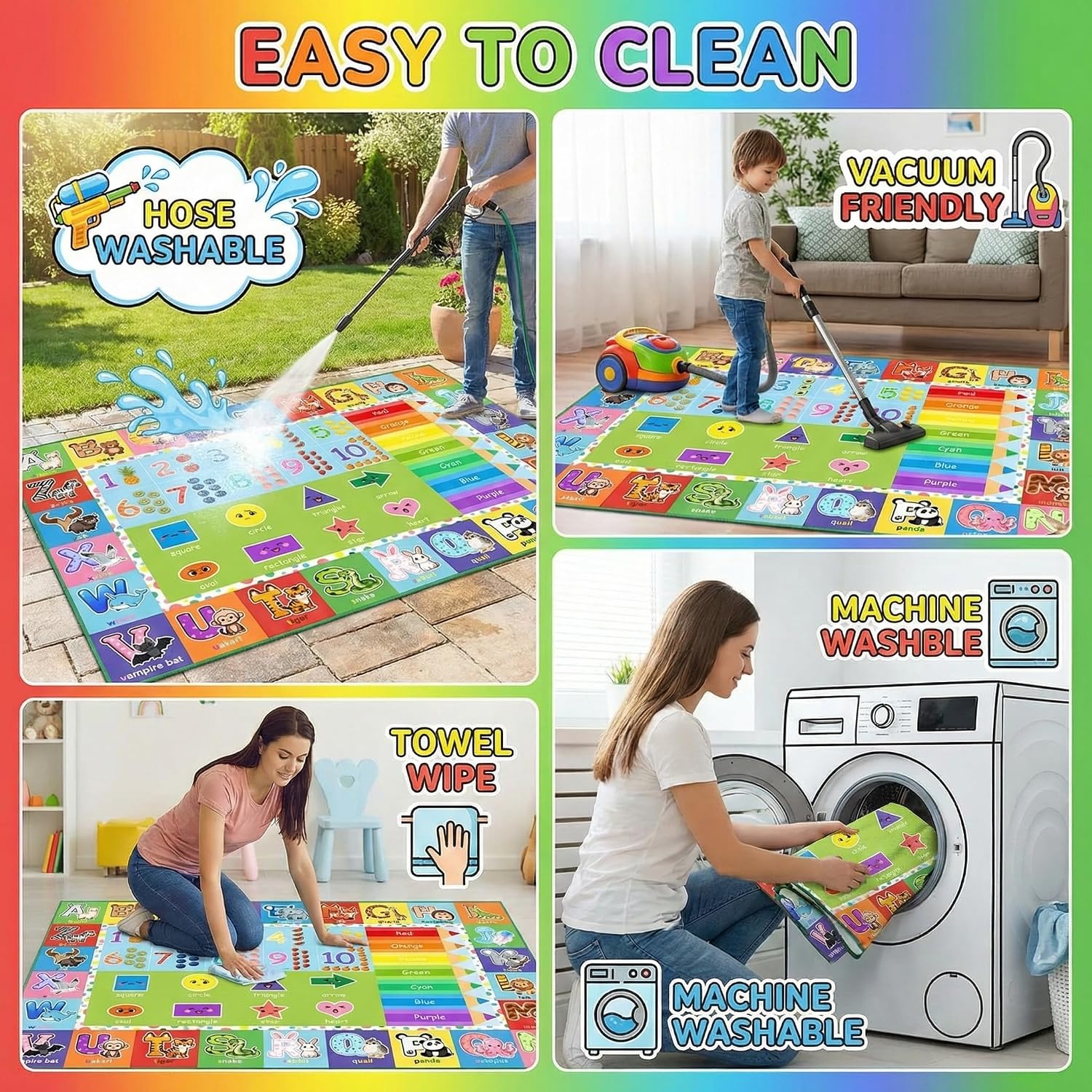 ABC Alphabet Rug for Kids Bedroom - 2.5x4 Feet Educational Numbers & Animals Play Mat, Learning Carpet for Boys and Girls Early Education