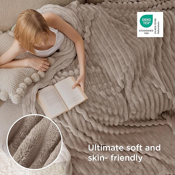 Bedsure GentleSoft Light Brown Fleece Blanket - Image 4