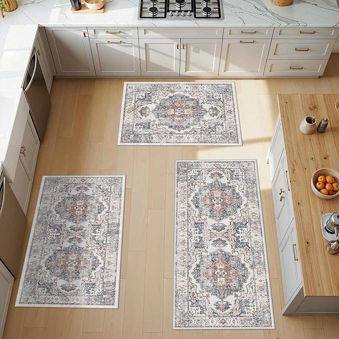 Washable Kitchen Rug Set of 3: Boho Non-slip Soft Stove Sink Mat Light Weight by HYHAOYUNLAI