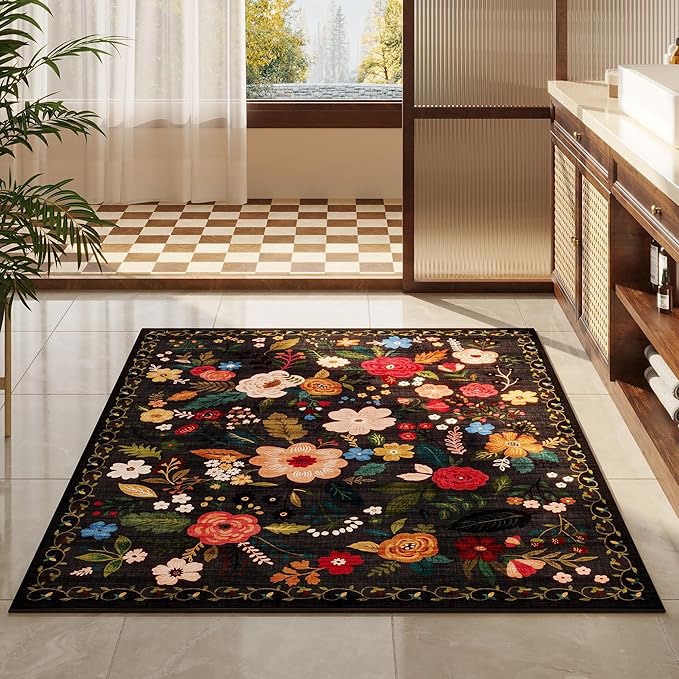 Rugcomf Area Rug 4x6 Rug Washable Boho Rugs Non Slip Low Pile Floral Small - Image 7