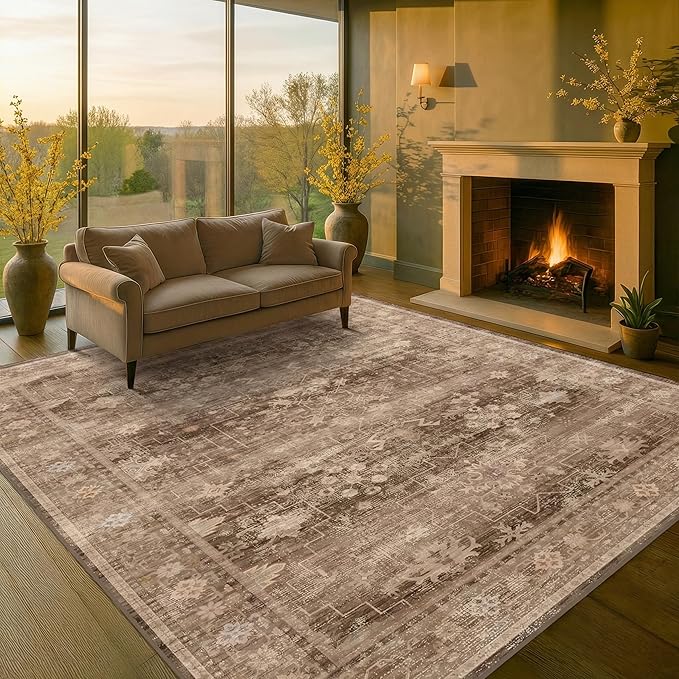 Hazo Haus Boho Brown Living Room Rug 6x8 by HazoHaus