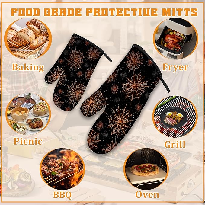 Halloween Oven Mitts and Pot Holders Set, Spider Web Kitchen Decor Heat - Image 5