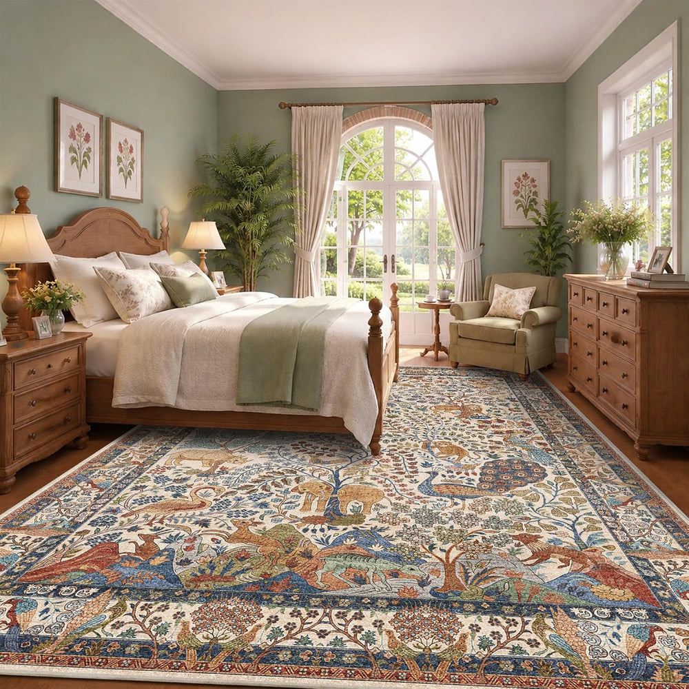 8x10 Large Area Rug Vintage Animals Floral Print Indoor Carpet