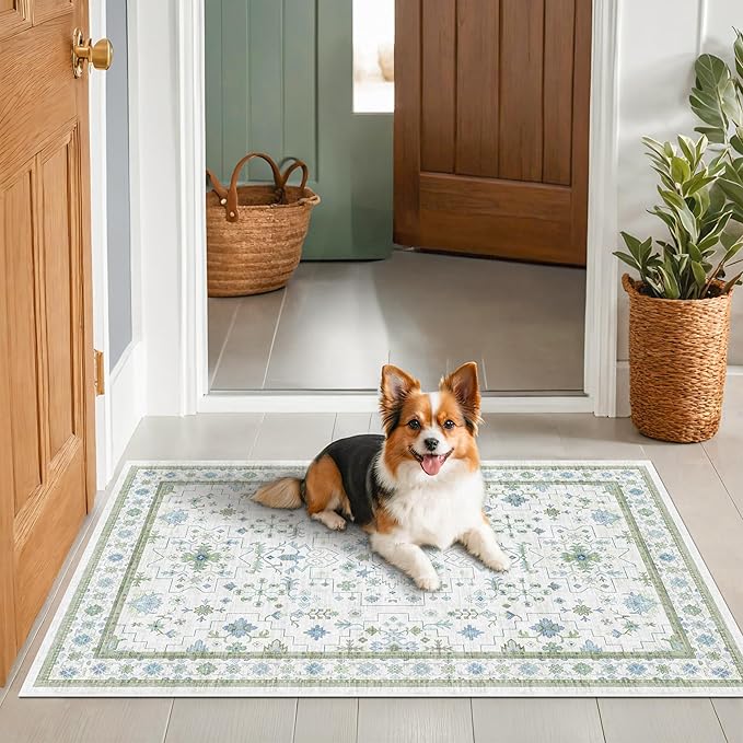 Blue and Green Washable Entryway Rugs 3x5 - Image 8