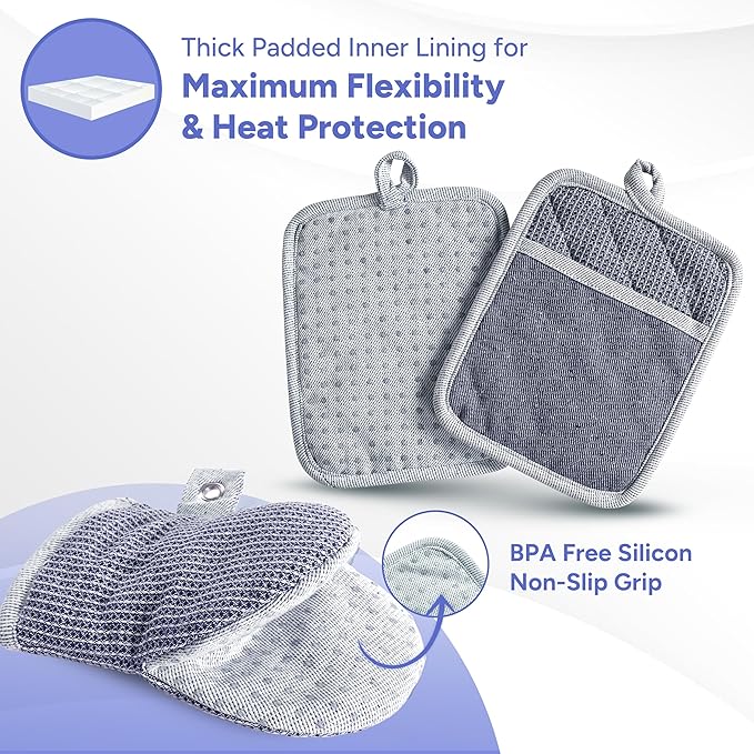Casa Platino Silicone Oven Mitts & Potholders, 4-Piece – Pot Holders - Image 3