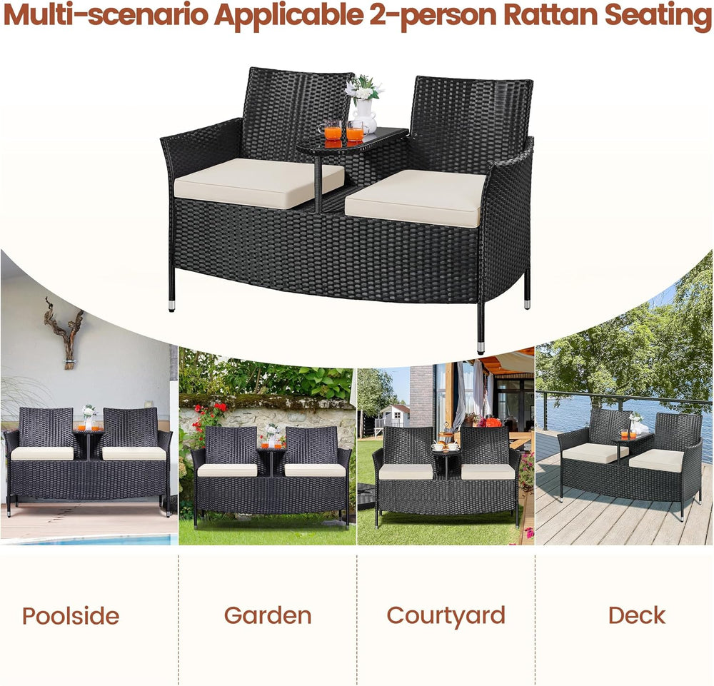 Yaheetech Patio Loveseat, Outdoor Wicker Double Chair w/Side Table