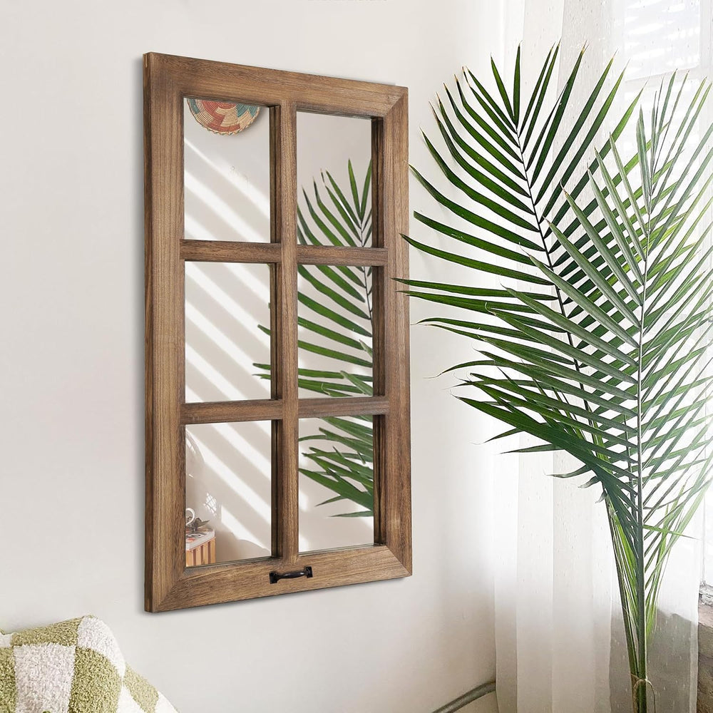 LOSOUR 24x40 Mirrors for Wall Decor, Farmhouse Distressed Wood Windowpane Mir...