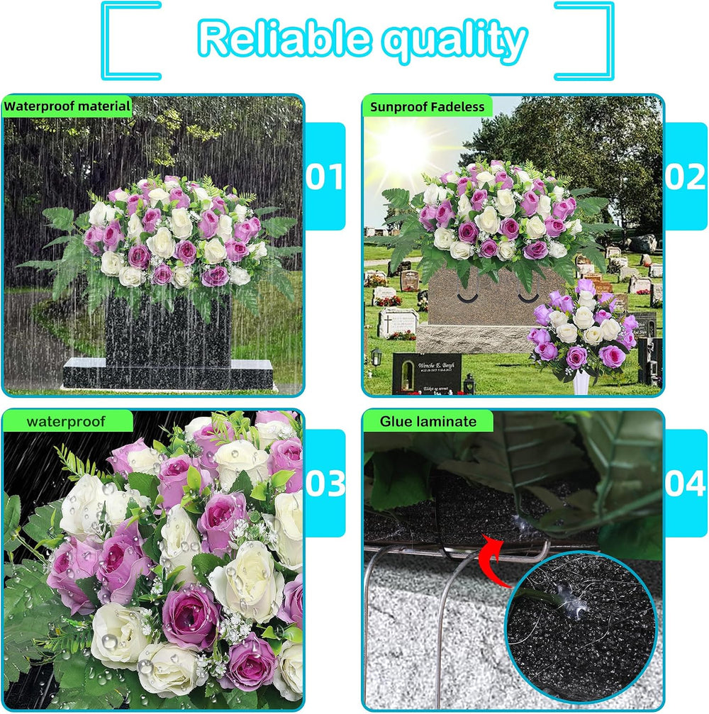 Artificial Cemetery Flower Saddles, Cemetery Memorial Flowers with Vase,Outdo...