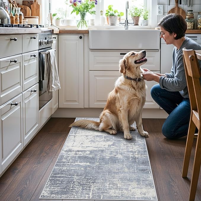 Washable 2x4 Kitchen Area Rugs: Abstract Stain-Resistant Sink Rug Non-Slip - Image 2