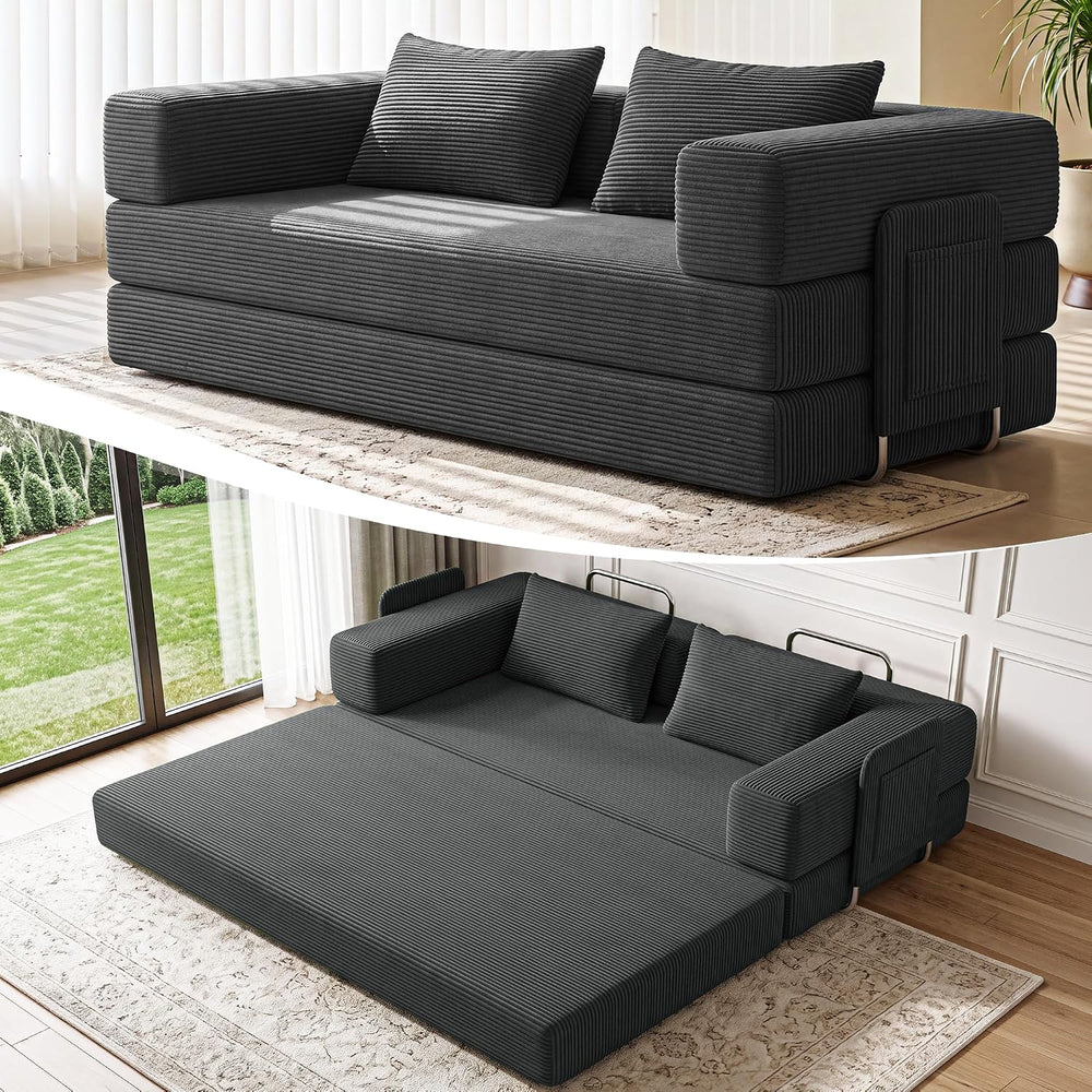78" 5-in-1 Convertible Futon Sofa Bed, Boneless Couch for Living Room