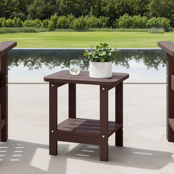 WestinTrends Aruba 2-Tier Outdoor HDPE Modern Adirondack Square Patio Side Table, Dark Brown