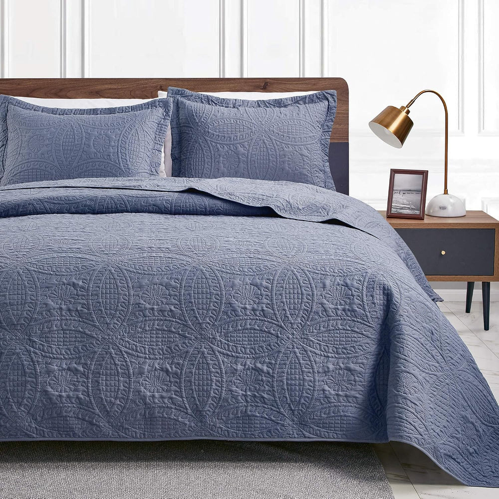 Love's cabin Quilts for Queen Bed Blue Bedspreads - Soft Bed Summer Light...