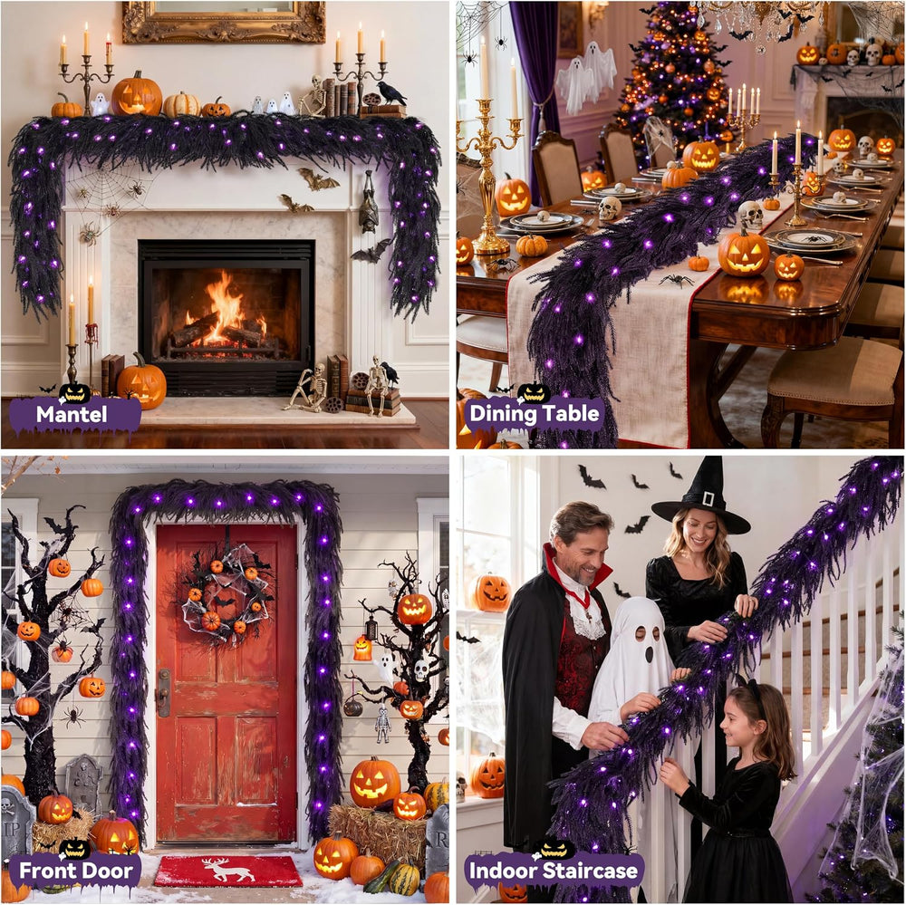 DOIOWN Pre-Lit 6FT Black Norfolk Pine Halloween Garland