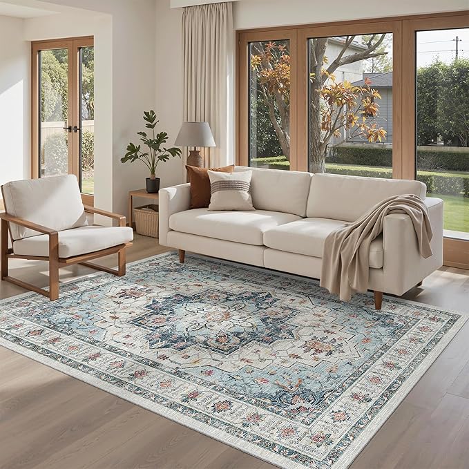 Madane Area Rug 4x6 Washable Rugs: Vintage Living Room Rug Soft Low Pile Non - Image 2