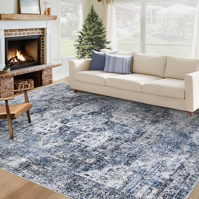 Area Rug 6x9 Washable Rug, Vintage Boho Medallion Rugs Non-Slip Soft Low Pile by VECARF