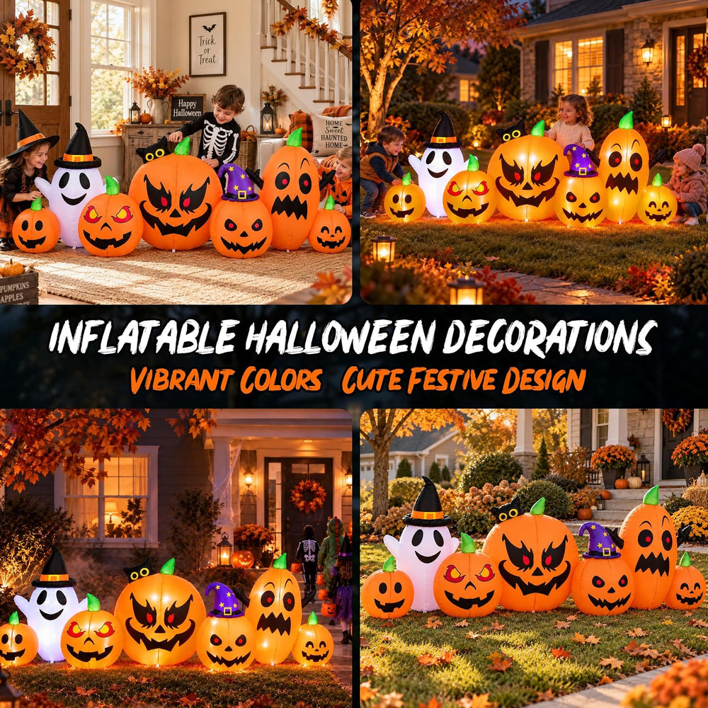 8FT Halloween Inflatables Pumpkin Outdoor Decorations, 7-in-1 Pumpkin Family ...