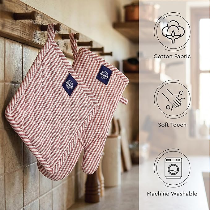 Encasa XO Heat Resistant 100% Cotton Oven Glove & Potholder Set - Image 3