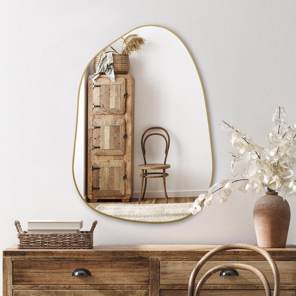 PERFNIQUE Irregular Asymmetrical Wall Mirror, 27''x19'' Gold ...