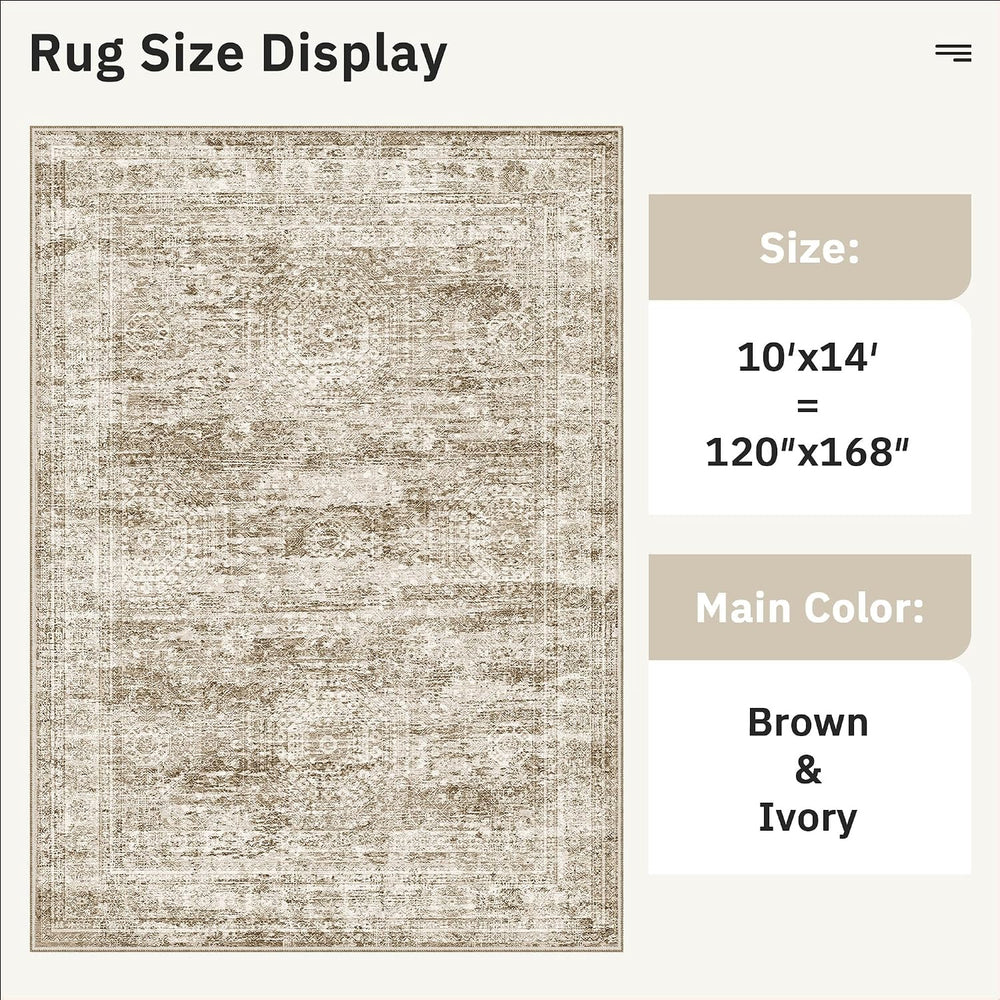 Soalmost 10x14 Area Rugs for Living Room Washable Rug Non-Slip Brown