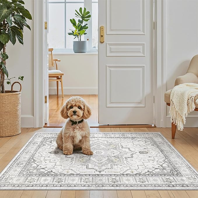 Madane Washable Area Rug 2x3, Small Entryway Rug Non-Slip Vintage Door Mat - Image 3