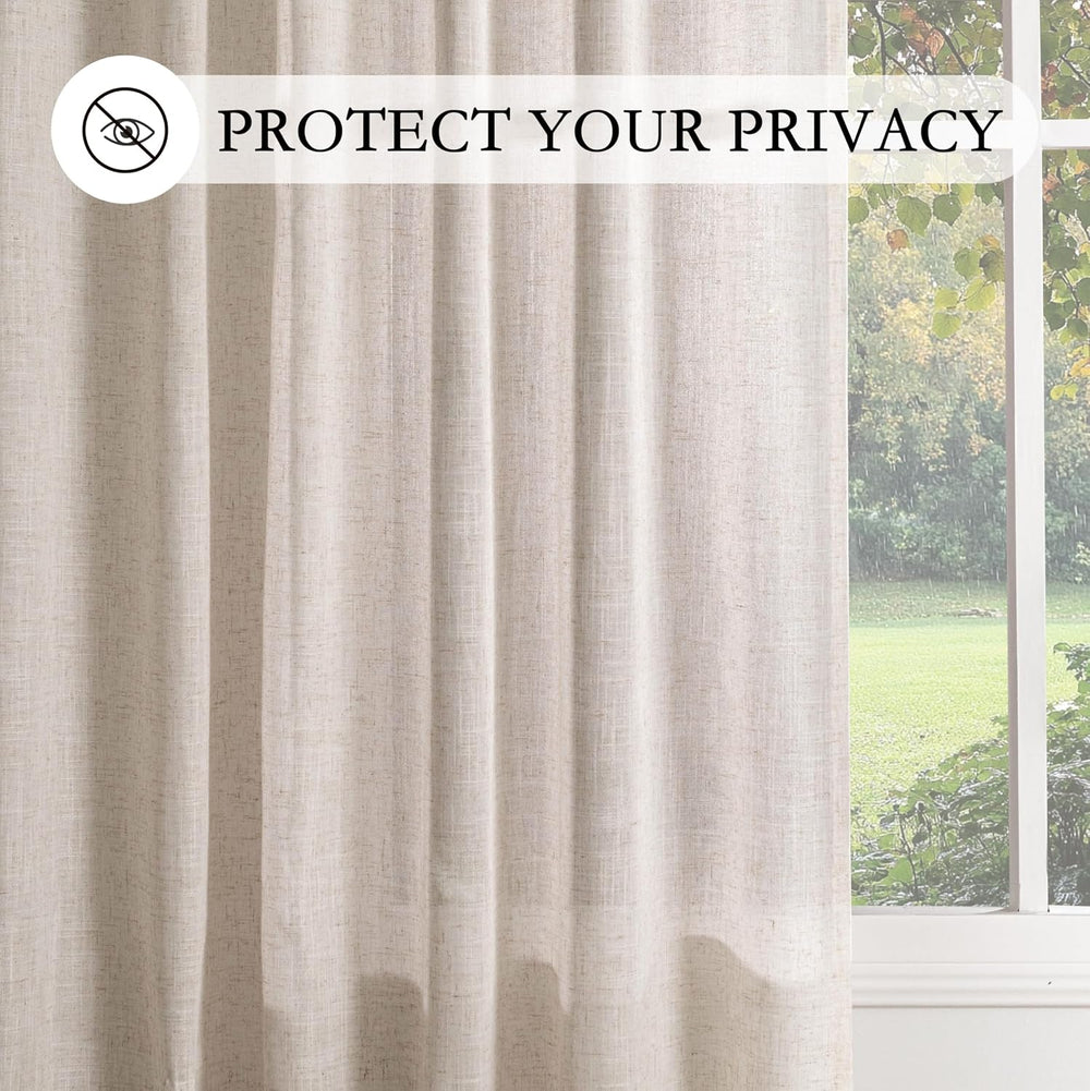 MYSKY HOME Linen Curtains for Living Room 96 Inches Long, Semi Sheer Curtains...