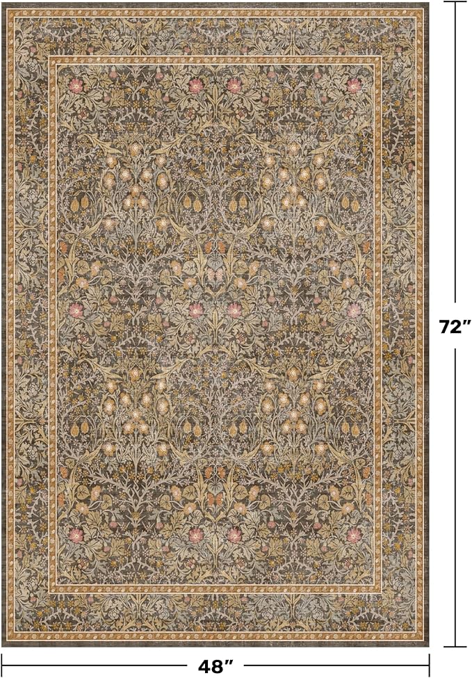 Vintage Brown 4x6 Area Rugs for Large Entryway, Bedroom Beside Rug, Non-Slip - Image 2