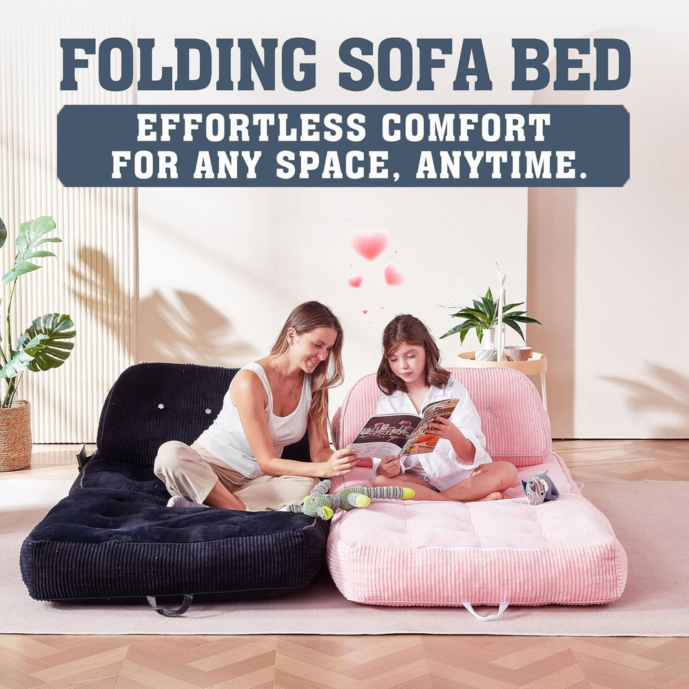 Folding Sofa Bed, Flannel Futon Couch Bed with Pillow and Blanket, Convertibl...